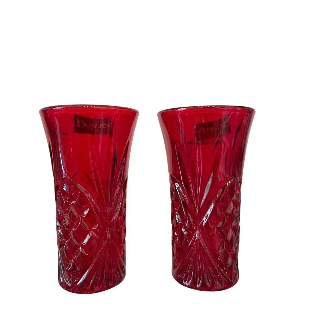 NEW Godinger Dublin Ruby Red Crystal Shot Glasses Set of 6 Holiday Barware